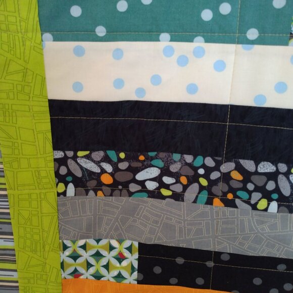 BN HANDMADE JELLY ROLL QUILT AQUA, GREY, BLACK, YELLOW, ORANGE, GREEN BLUE - Picture 4 of 6